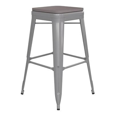 Flash Furniture CH-31320-30-SIL-PL2G-GG Backless Commercial Bar Stool w/ Wood Seat - Steel, Silver
