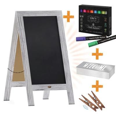 Flash Furniture HGWA-GD1I-CRE8-842315-GG Double-Sided Magnetic Chalkboard Easel - 20" x 40", Pine Wood, White, White Pine Wood
