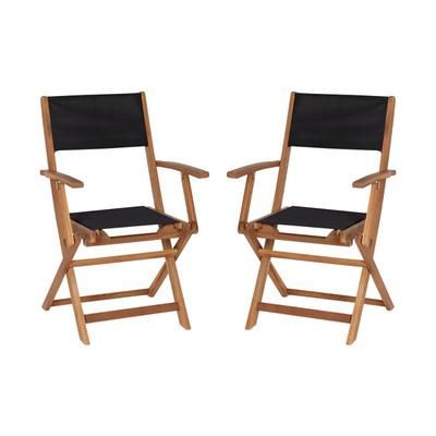 Flash Furniture THB-AC4854-NAT-GG Folding Patio Bistro Chair w/ Black Fabric Back & Seat - Acacia Wood Frame, Brown