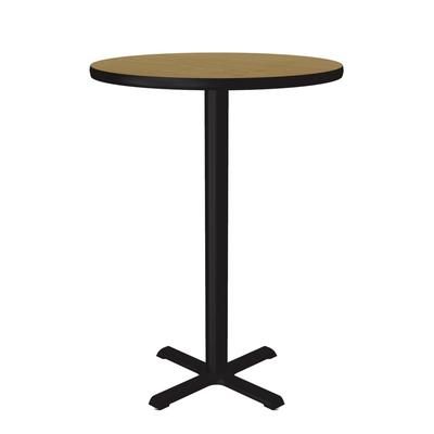 Correll BXB24R-16-09-09 24" Round Bar Height Table - Fusion Maple Laminate Top, Cast Iron Base, Brown