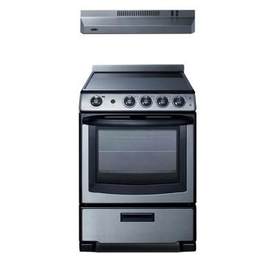 Summit REXH24RSS 24" Electric Stove w/ 4 Burners & Convertible Hood Set - Stainless Steel, 220v/1ph, Black