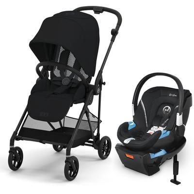 Cybex Melio Carbon 3 Stroller + Aton 2 SensorSafe Travel System Bundle - Moon Black / Lavastone Blac