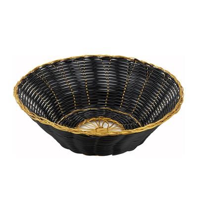 Winco PWBK-8R Round Woven Basket, 8 1/2" x 2 1/4", Black Vinyl w/ Gold Trim, 1 Dozen
