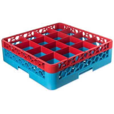 Carlisle RG16-1C410 OptiClean Glass Rack w/ 16 Compartments - 16 Extender, Red/Blue, Multi-Colored