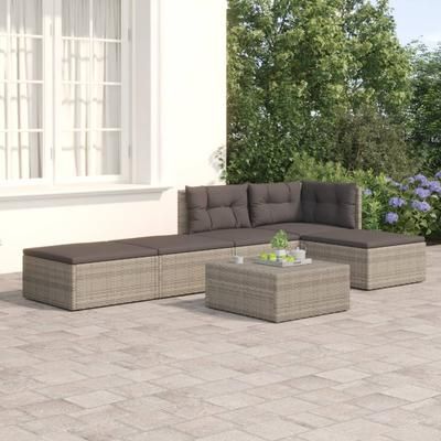 vidaXL Set Divani da Giardino 5 pz con Cuscini in Polyrattan Grigio