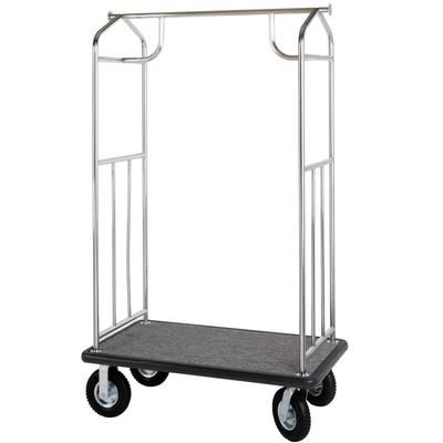 Hospitality 1 Source XDBCSS-6 Luggage Cart w/ Carpeted Deck - 43"L x 25"W x 73"H, Silver