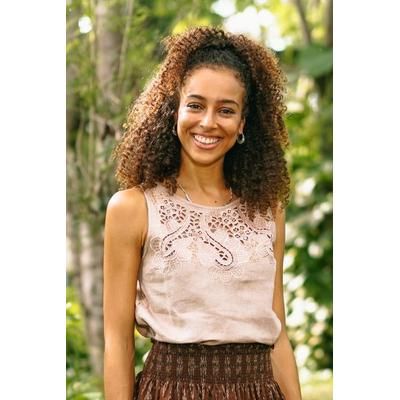 Juicy Fruit in Natural,'Balinese Embroidered Linen Blouse'