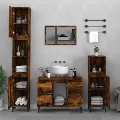 vidaXL Set Mobili da Bagno 3 pz Rovere Fumo in Legno Multistrato