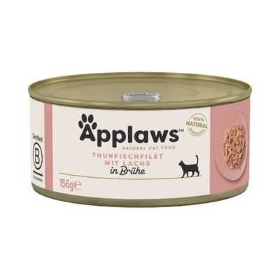 6x156g Tuna Fillet with Salmon in Broth Cans Applaws Wet Cat Food