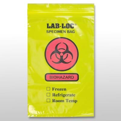 LK Packaging LAB20609YE Lab-Loc Reclosable 3-Wall Specimen Bags - 6" x 9", Polyethylene, Yellow Tint, Case of 1000