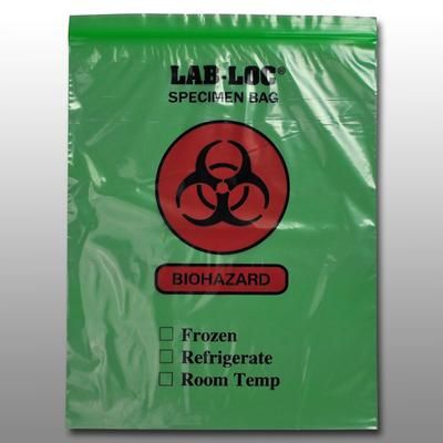 LK Packaging LAB221215GE Lab-Loc Reclosable 2-Wall Specimen Bags - 12" x 15", Polyethylene, Green Tint, Case of 1000