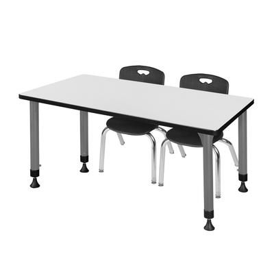 Regency Kee 48 x 24 in. Adjustable Classroom Table In White & 2 Andy 12 in. Stack Chairs In Black & Grey Base - Regency MT4824WHAPGY45BK