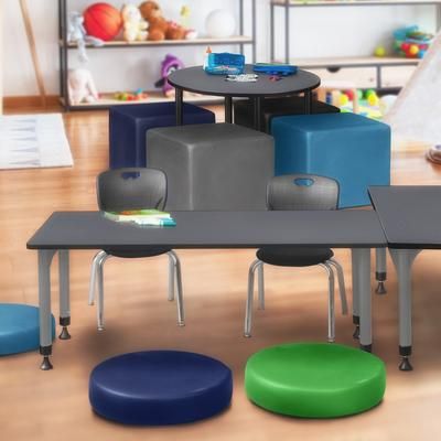 Regency Kee 72 x 30 in. Adjustable Classroom Table In Grey & 2 Andy 12 in. Stack Chairs In Black & Grey Base - Regency MT7230GYAPGY45BK