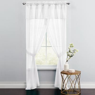 Wide Width BH Studio Sheer Voile 5-Pc. One-Rod Curtain Set by BH Studio in Eggshell (Size 60" W 63" L) Window Curtain