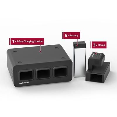 Luxor KBEP-6B3C3 KwikBoost EdgePower 3-Bay Desktop Charging Station System w/ 6 Batteries, Black