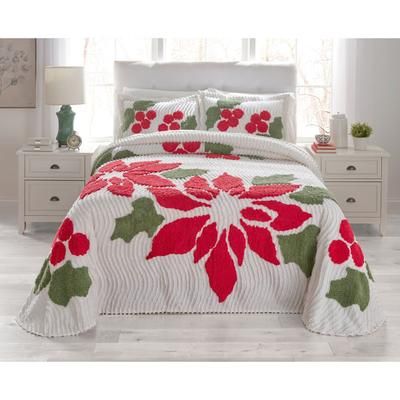 Bloom Chenille Bedspread by BrylaneHome in Poinsettia (Size TWIN) Floral Bedding Colorful Flowers