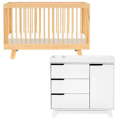 Babyletto Hudson 3-in-1 Convertible Crib + 3-Drawer Changer Dresser Bundle - Natural / White