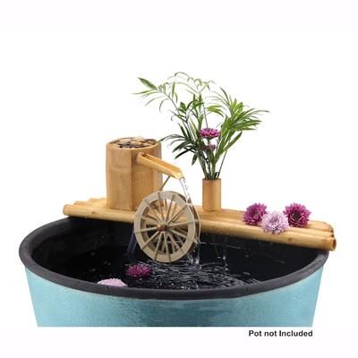 Lifegard Aquatics Bamboo Fountain with Plant Holder, Rock Stream and Quiet One 100 Pump, 8" L X 8" W X 3" H