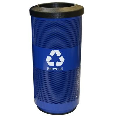 Witt SC20-01-RP-BL 20 gal Multiple Materials Recycle Bin - Indoor/Outdoor, Decorative, Perforated Steel, White Decal, Blue
