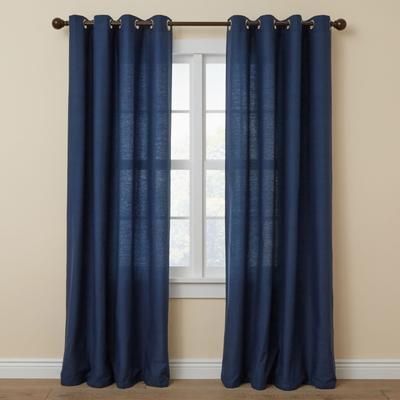 Wide Width Poly Cotton Canvas Grommet Panel by BrylaneHome in Navy (Size 48" W 72" L) Window Curtain Drape