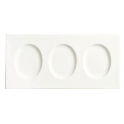 Libbey 905356915 12-1/4" x 6" Rectangular Slenda Tray w/3 Compartments - Porcelain, White Royal Rideau