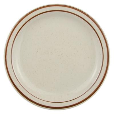 Libbey DSD-8 9" Round Desert Sand Plate - Speckled, 2 Brown Bands, White, 2 Dozen