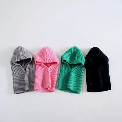 MILANCEL Baby Knitted Hooded Scarf Warm Solid Color One Piece Scarf and Caps for Infant Kids Accessories