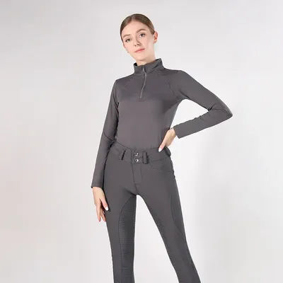 MXLLINA Western Zipper Horseback Riding Long Sleeve Baselayer Equestrian Tops Breathable Riding Shirts Equestrian Clothing