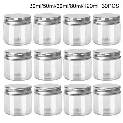 30Pcs 50ml Empty Plastic Clear Cosmetic Jars With Lid Skincare Makeup Containers Pill Cream Sample Pot Spice Jars Travel Bottles