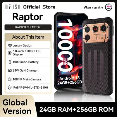 IIIF150 Raptor Rugged Phone Thermal Imaging 6.8'' FHD+120Hz 10000mAh 24GB+256GB 108MP MTK G99 UltraThin 65W fast charging