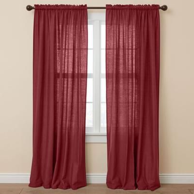 Wide Width Poly Cotton Canvas Rod-Pocket Panel by BrylaneHome in Burgundy (Size 48" W 108"L) Window Curtain Drape