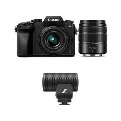 Panasonic Lumix G7 Mirrorless Camera with 14-42mm and 45-150mm Lenses and Microphone DMC-G7WK