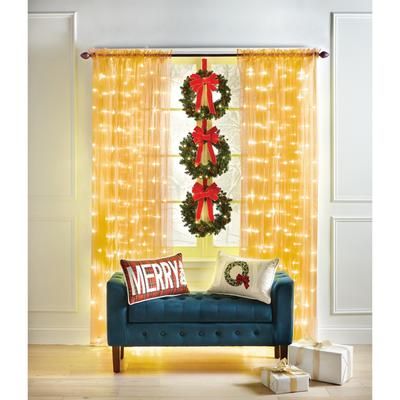 Wide Width Pre-Lit Rod-Pocket Curtain Panel by BrylaneHome in Gold (Size 54" W 84" L)