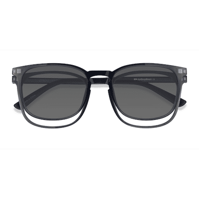 Unisex s square Gray Plastic Prescription eyeglasses - Eyebuydirect s Stroll Clip-On