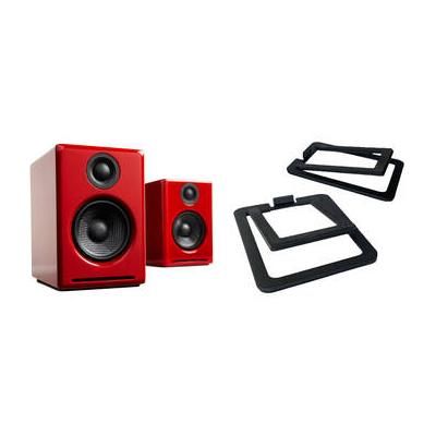 Audioengine A2+ Wireless Bluetooth Speaker System with DS1M Desktop Speaker Stands (Hi- A2+BT-US-RED