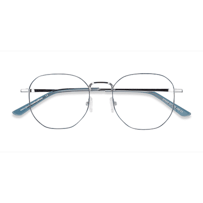 Unisex s geometric Navy & Silver Metal Prescription eyeglasses - Eyebuydirect s Ethan