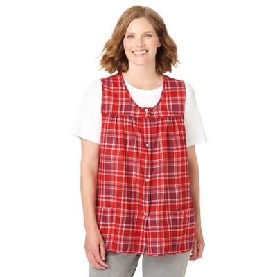Plus Size Women's Snap-Front Apron by Only Necessities in Vivid Red Heart Plaid (Size 30/32)