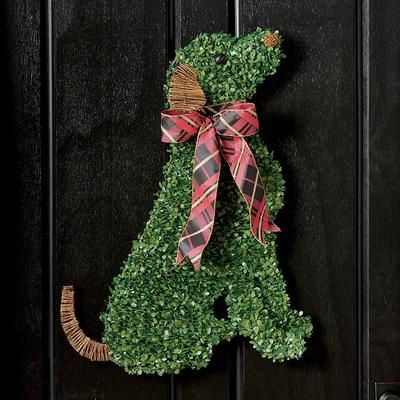 Christmas Boxwood Lab Door Swag - Grandin Road