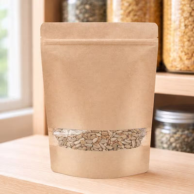 XL Kraft Resealable Zipper Pouch Bags with Window - Holds 1 Pound - Heat Seal Size: 8 1/4" x 3 1/2" x 11 1/2" 100 Bags