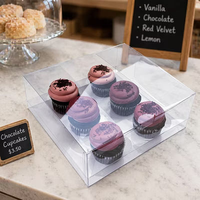Cupcake Boxes Half Dozen Cupcake Clear Box & Cupcake Tray Set - 9" x 9" x 4" 100 Sets