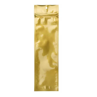 Gold Metallized Hanging Zipper Barrier Bags 2 1/2" x 9" 100 pack