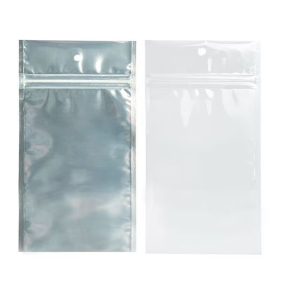 White Backed Metallized Hanging Zipper Barrier Bags 4" x 6 1/2" 100 pack