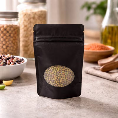 Small Matte Black Odor Proof Zipper Pouch Bags Oval Window Very Durable - Holds 2 oz. Size: 4" x 2 3/8" x 6" 100 Bags Pouches