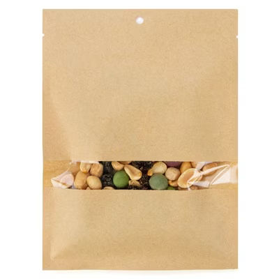 Kraft Compostable Heat Seal Bags w/Window 5 3/8" x 7 3/16" 100 pack