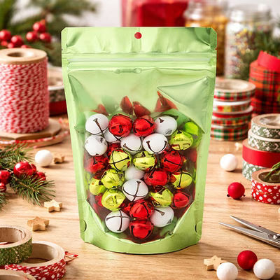 Medium Hanging Zip Pouch Bags Green with Clear Front - Holds 4 oz. - Heat Seals Size: 5 1/8" x 3 1/8" x 8 1/8" 100 Bags Pouches