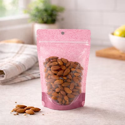 Medium Dark Pink Rice Paper Stand Up Zip Pouch Bags with Clear Front - 4 ounces Size: 5 1/8" x 3 1/8" x 8 1/8" 100 Bags Pouches