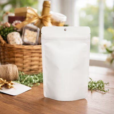 White Kraft Eco Stand Up Pouch 5 1/8" x 3 1/8" x 8 1/8" 100 pack