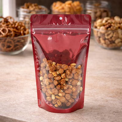 Bright Red Stand Up Pouch with Hang Hole 5 7/8" x 3 1/2" x 9 1/8" 100 pack