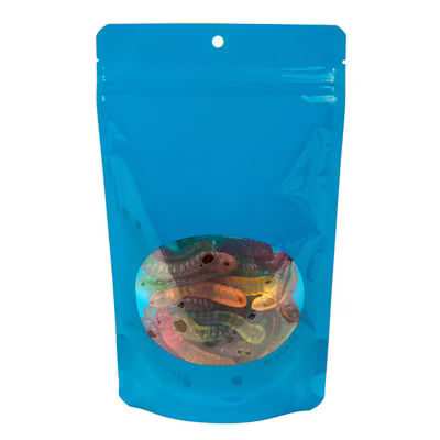 Blue Stand Up Zipper Pouch Bags w/Oval Window + Hang Hole 5 1/8" x 3 1/8" x 8 1/8" 100 pack