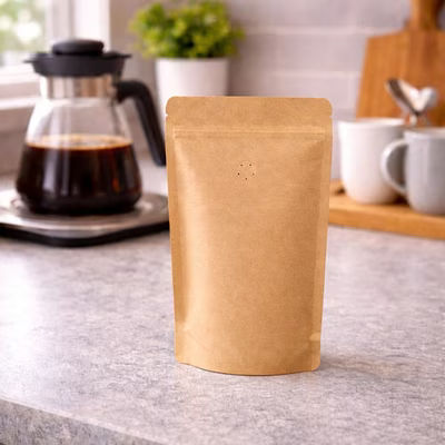 Coffee Bags Kraft Pouches with Valve 5 1/8" x 3 1/8" x 8 1/8" 100 Pieces